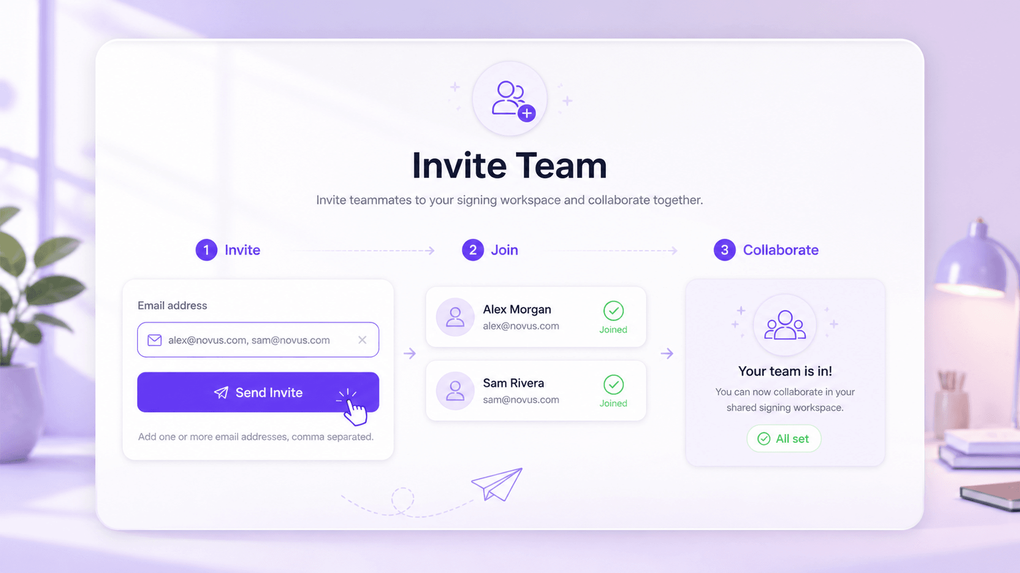 Interfaccia di invito dei membri e collaborazione organizzativa